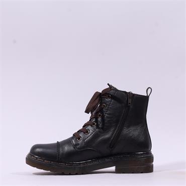 Rieker Laced Biker Boot With Side Zip - Brown Leather
